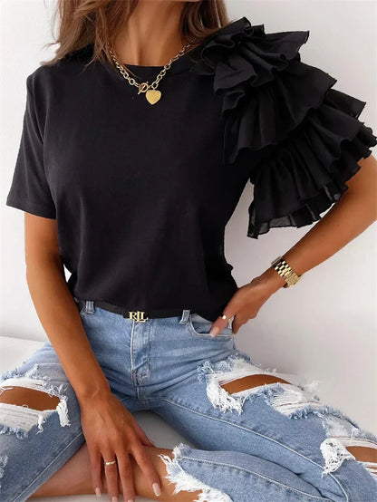 Women's One-Shoulder Ruffle Blouse