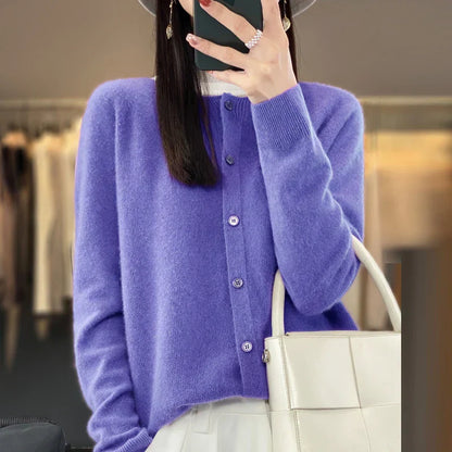 Women's Knitted Cardigan Round Neckline - Vonnera