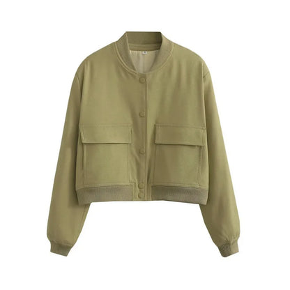 Women's Lightweight Bomber Jacket Cotton Button Front Pockets