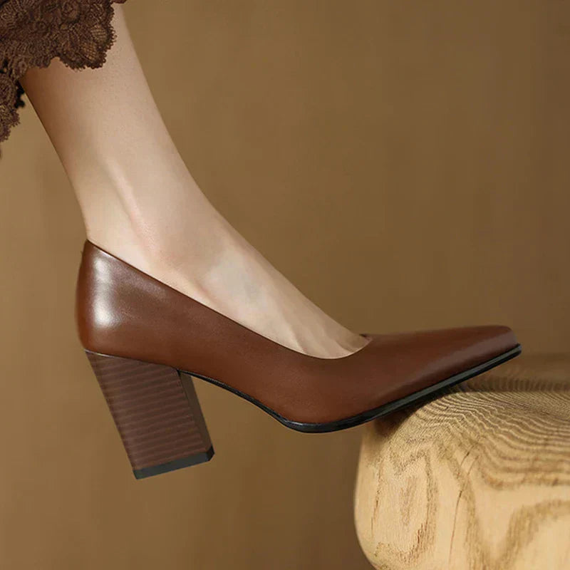 Women's Pointed Toe Pumps Block Heel Slip On Work Shoes