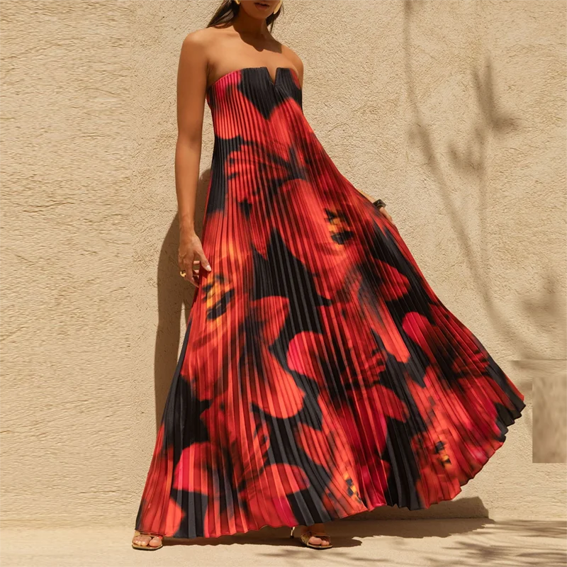 Women's Strapless Floral Maxi Dress