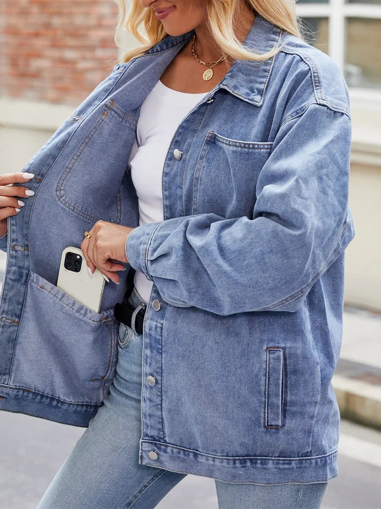 Women's Oversized Denim Jacket Casual Blue