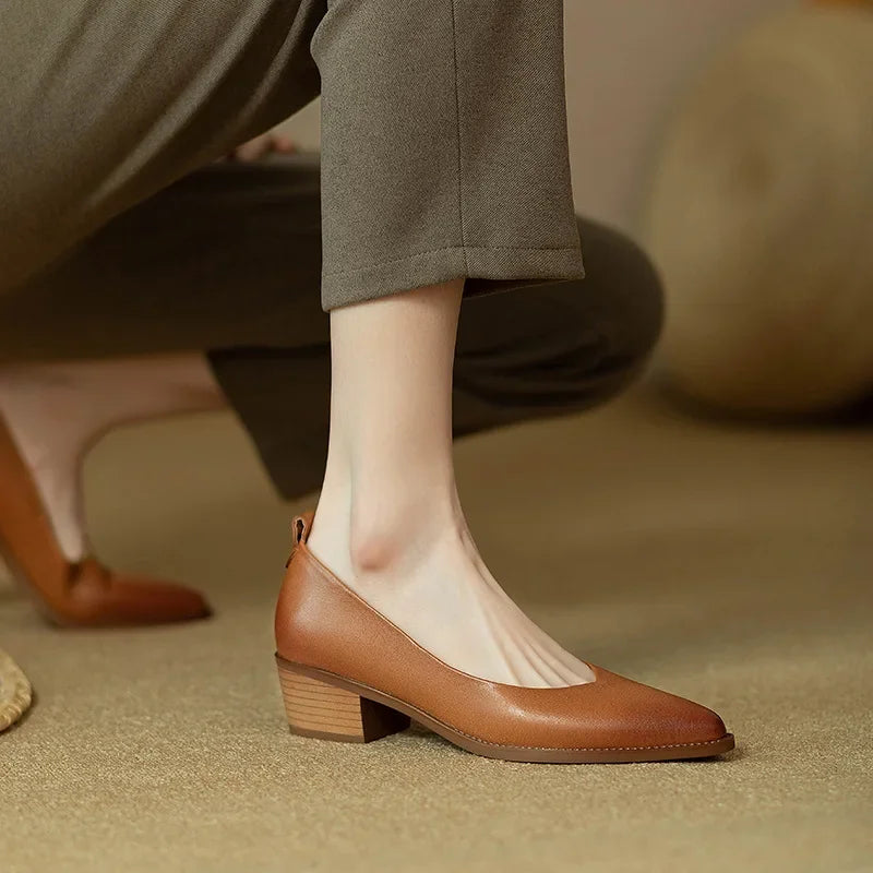 Women's Block Heel Pumps Pointed Toe Slip On Shoes