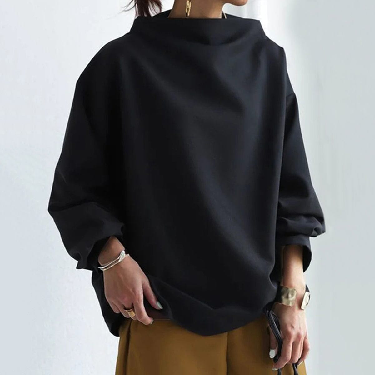 Women's Oversized Sweater High Neck Long Sleeve