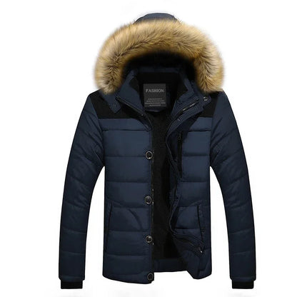 Men's Down Parka Wool Lined Hooded Fur Collar Jacket