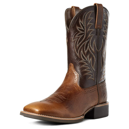 Men's Western Cowboy Boots Mid-Calf Square Toe Leather Brown