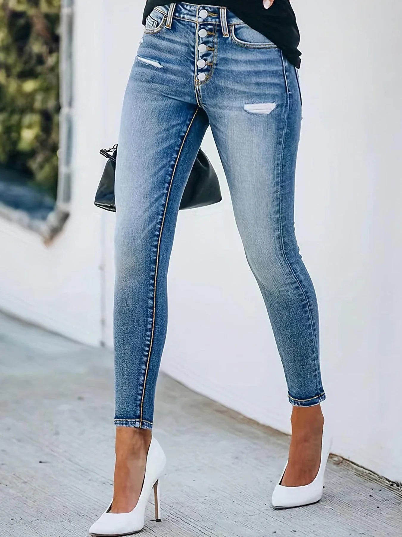 Women's High-Waisted Slim Fit Jeans Elastic Dark Wash