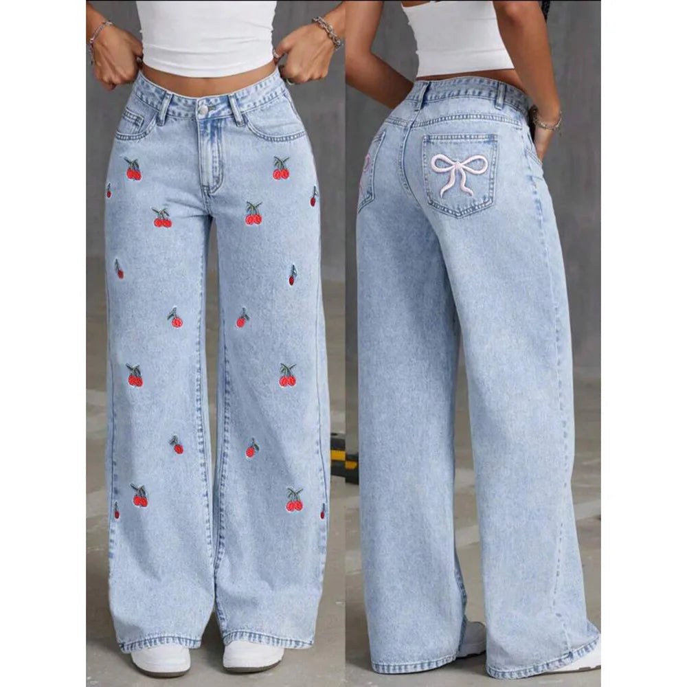 Women's High Waist Wide Leg Distressed Denim Jeans