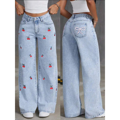 Women's High Waist Wide Leg Distressed Denim Jeans