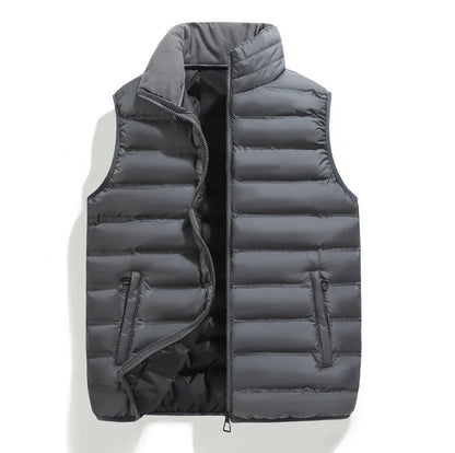 Men's Down Vest Sleeveless Zipper Windproof Solid Color