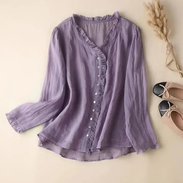 Women's Linen Neck V Blouse