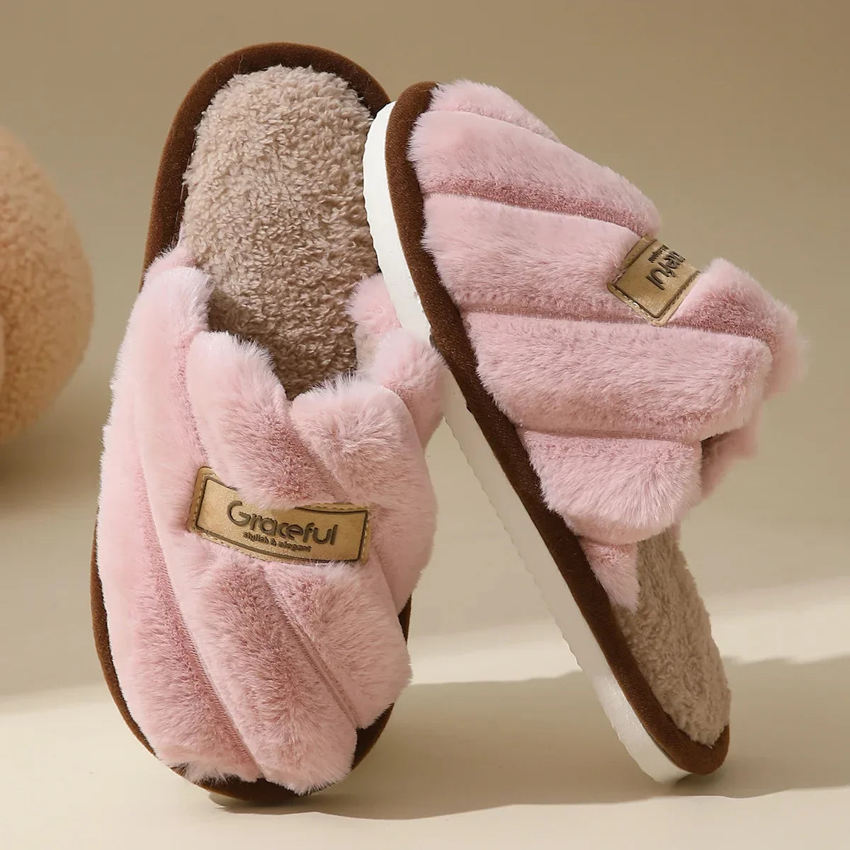 Women's Plush Slide Slippers Soft Cushioned Indoor Comfort