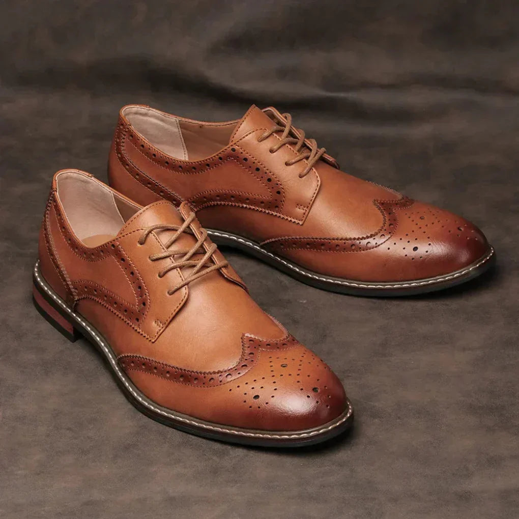 Men's Leather Oxford Shoes Wingtip Brogue Lace Up - Vonnera
