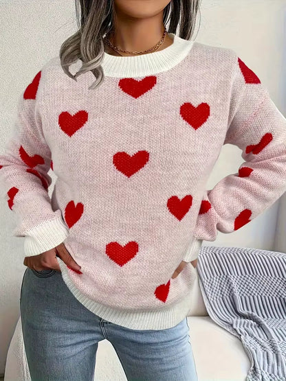 Women's Heart Print Sweater - Vonnera