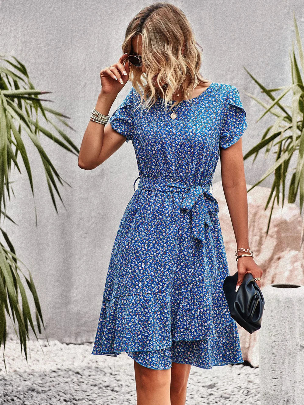 Women's Ruffle Dress Soft Flutter Sleeves
