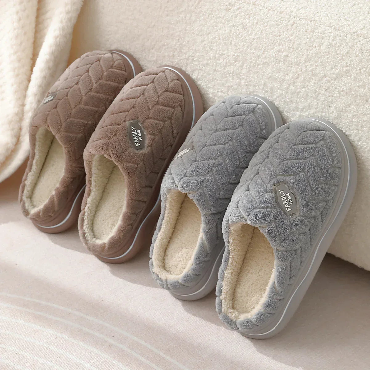 Women's Quilted Slippers Thick Sole Plush Lining