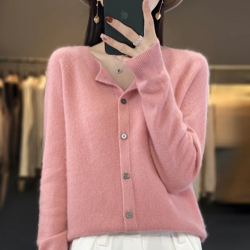 Women's Knitted Cardigan Round Neckline