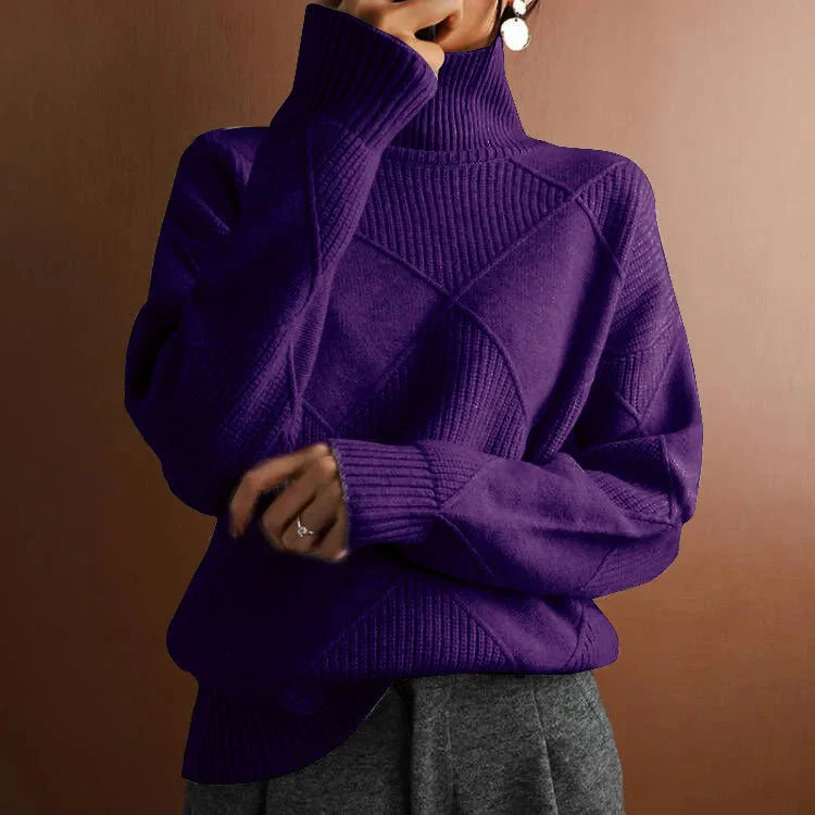 Women's Relaxed Fit Turtleneck Sweater Geometric Ribbed - Vonnera