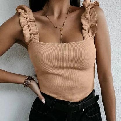 Women's Ribbed Sleeveless Ruffle