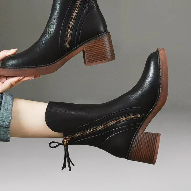 Women's Ankle Boots Zipper Block Heel