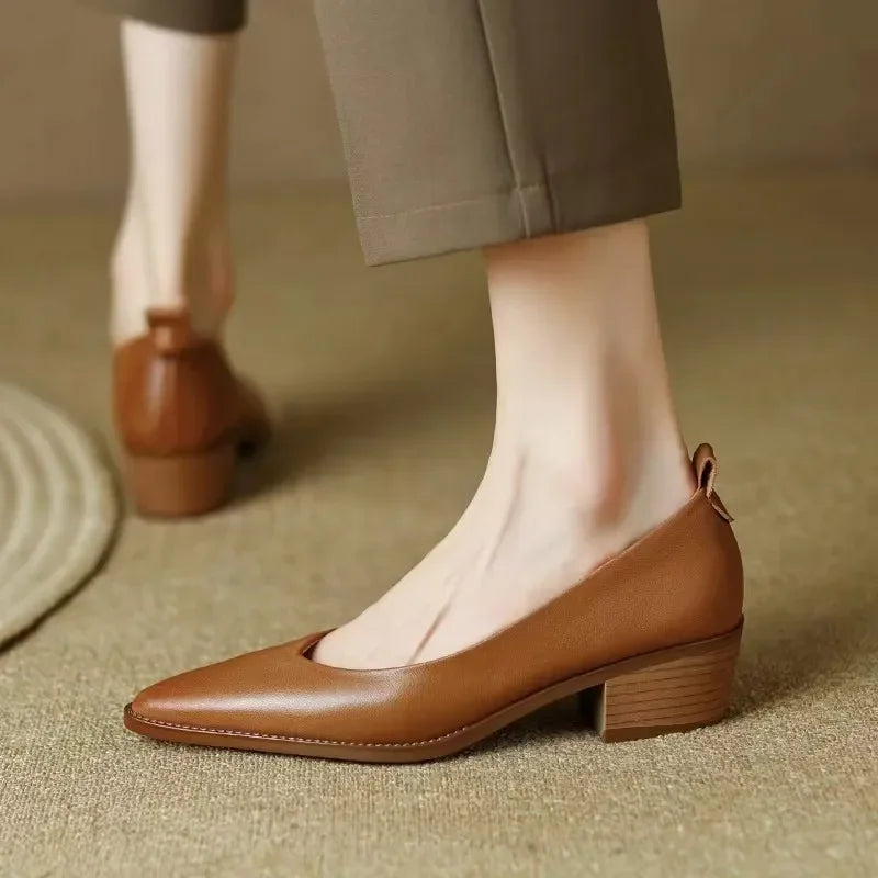Women's Block Heel Pumps Pointed Toe Slip On Shoes