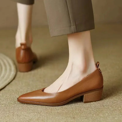 Women's Block Heel Pumps Pointed Toe Slip On Shoes