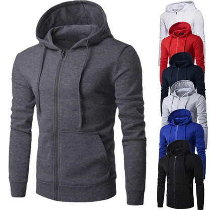 Men's Slim Fit Zip-Up Sport Hoodie Adjustable Drawstring Black