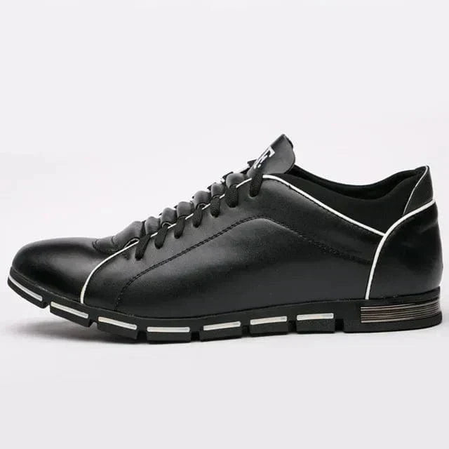 Men's Lace-Up Sneakers Leather Contrast Sole Black