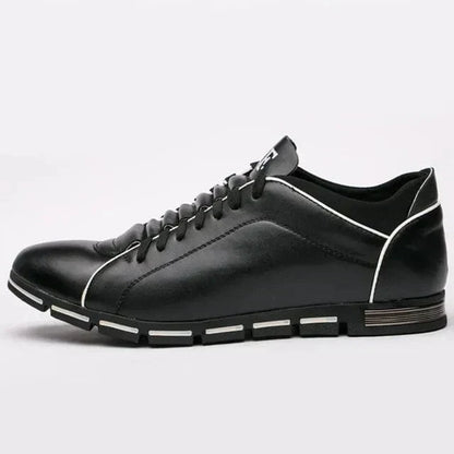 Men's Lace-Up Sneakers Leather Contrast Sole Black