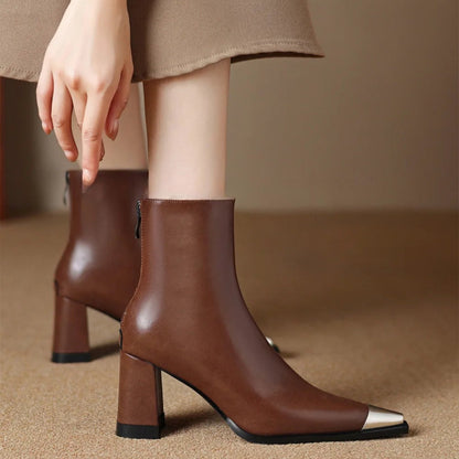 Women's Block Heel Boots Pointed Toe Closed