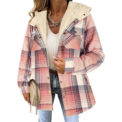 Women's Plaid Sherpa Jacket Soft Button - Vonnera