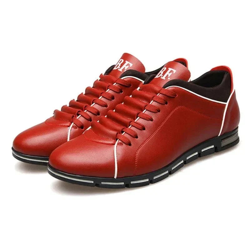 Men's Lace-Up Sneakers Leather Contrast Sole Black