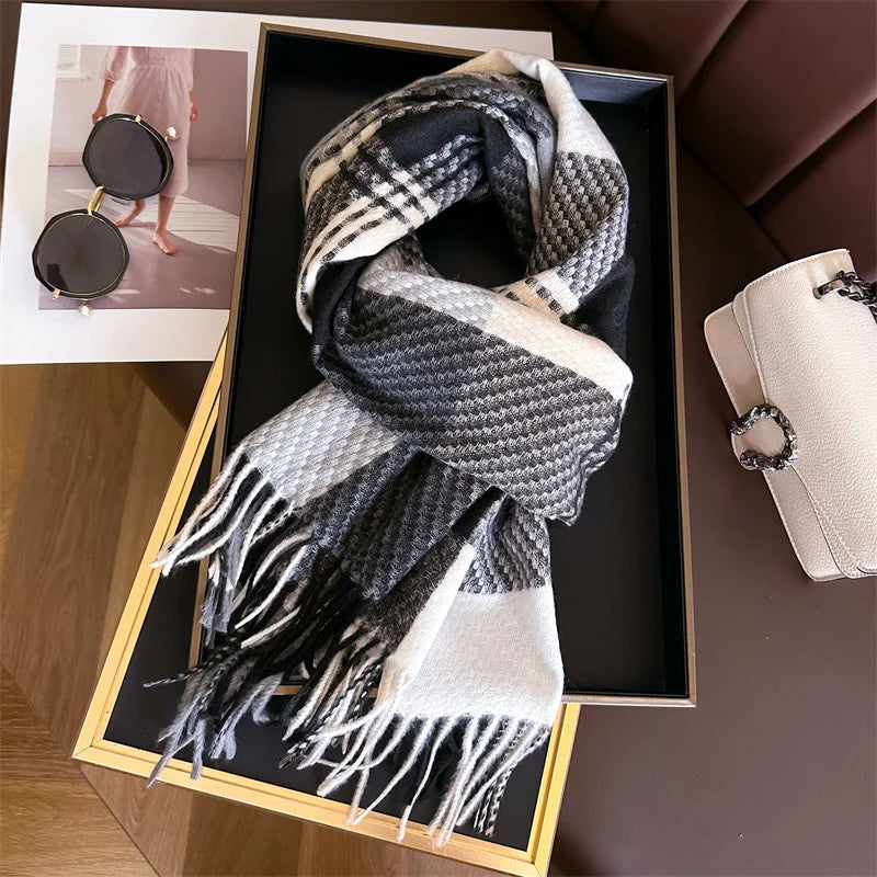 Arvella Women's Plaid Scarf With Tassel
