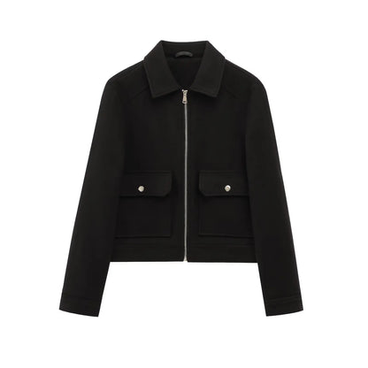 Women's Bomber Jacket Zip Front Cotton Casual Black