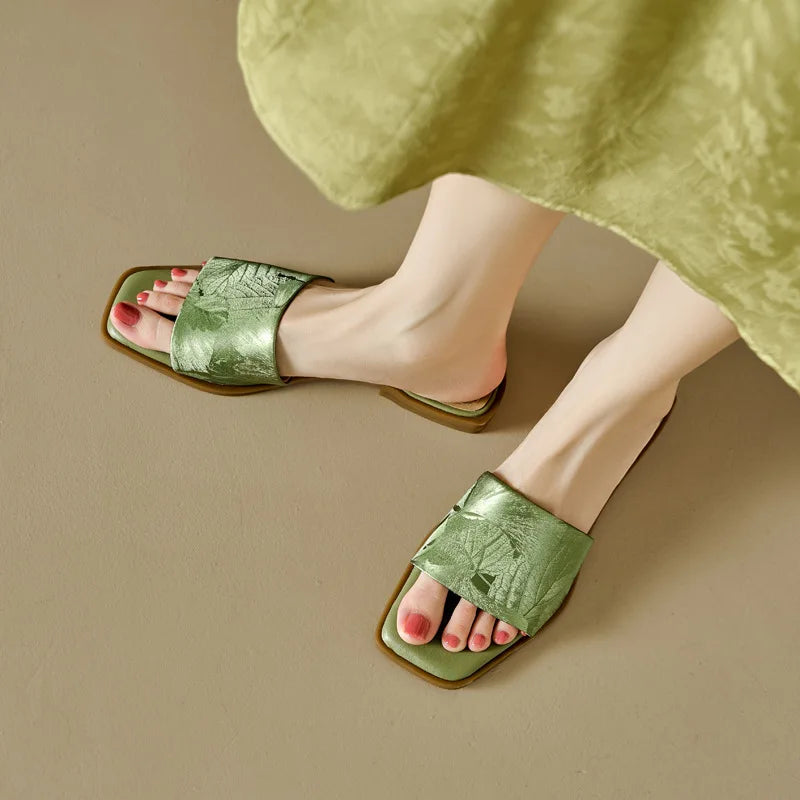 Women's Floral Embossed Square Toe Sandals