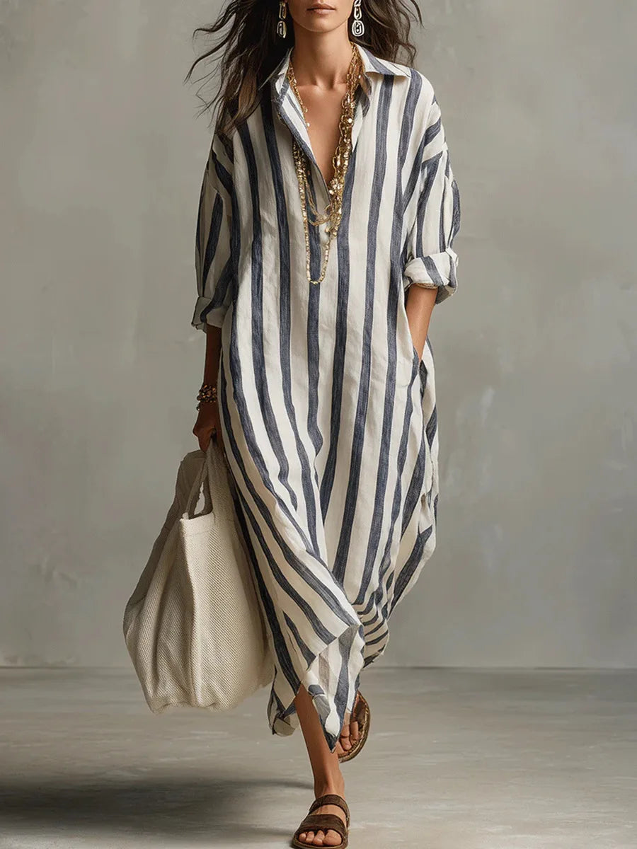 Women's Linen Long Shirt Dress - Vonnera