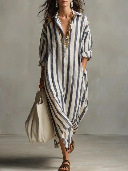 Women's Linen Long Shirt Dress - Vonnera