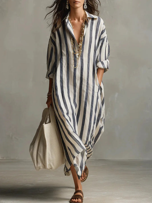 Women's Linen Long Shirt Dress - Vonnera