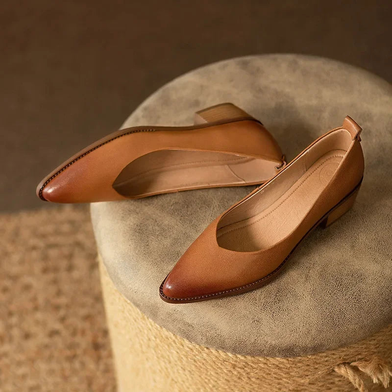 Women's Block Heel Pumps Pointed Toe Slip On Shoes