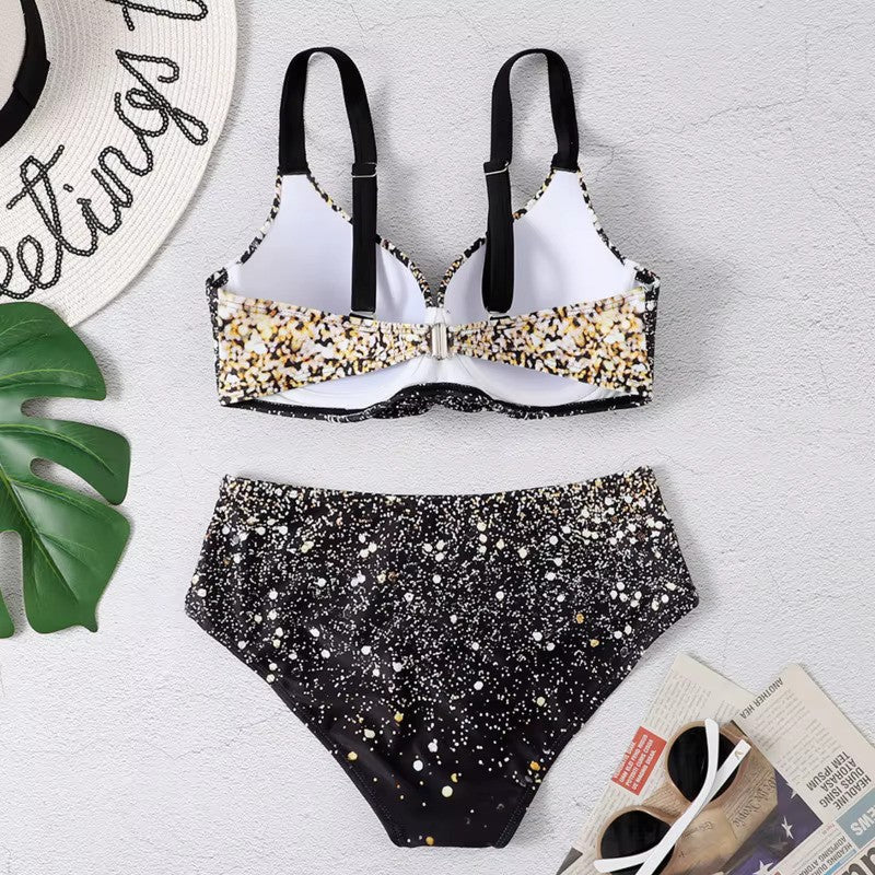 Women's High Waist Leaf Print Bikini Swimsuit