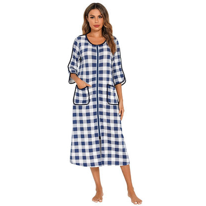 Women's Hooded Fleece Nightdress Zip Up