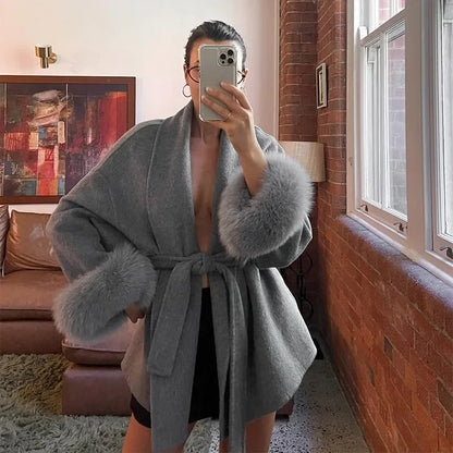 Women's Faux Fur Cuff Coat - Vonnera