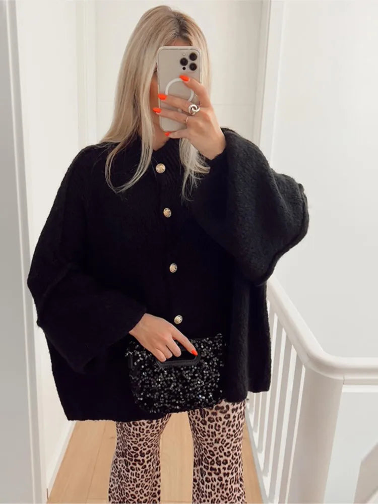 Women's Cardigan Sweater Ribbed Knit Cuffed Sleeves