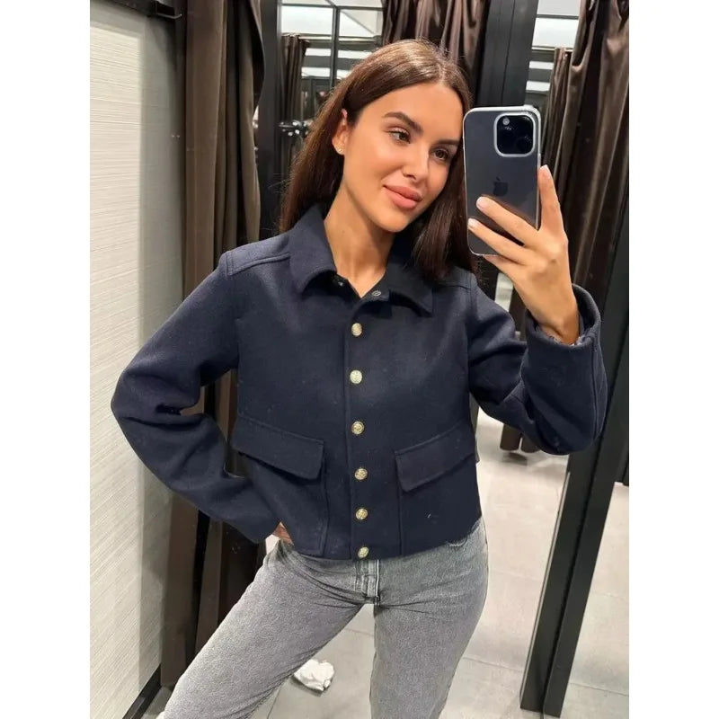 Women's Aviator Bomber Jacket Cotton Button Front Functional Pockets - Vonnera