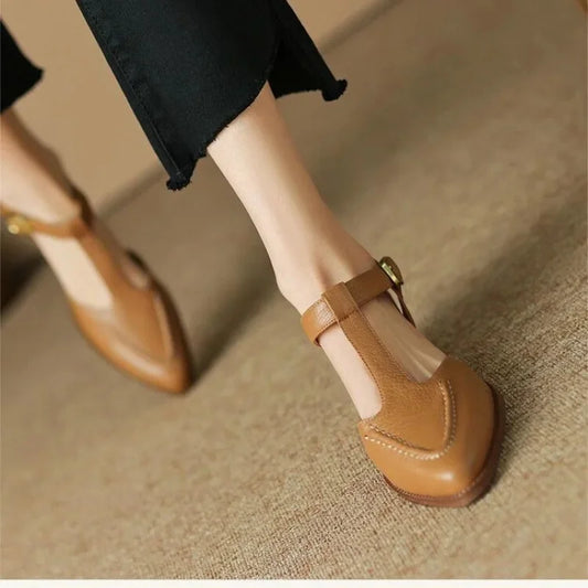 Sloane | Women's T-Strap Buckle Shoes Pointed Toe Low Heel Flats