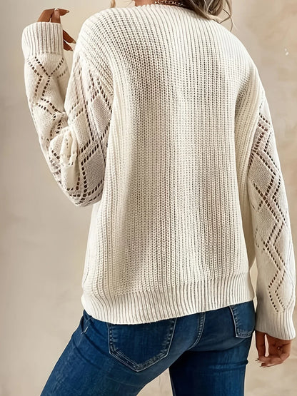 Women's V Neck Sweater Solid Paisley