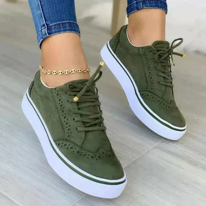 Women's Platform Lace-Up Sneakers Brogue Detail