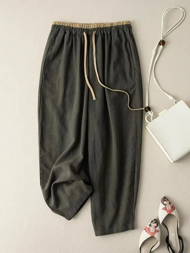 Women's Linen Pants Lightweight Beige