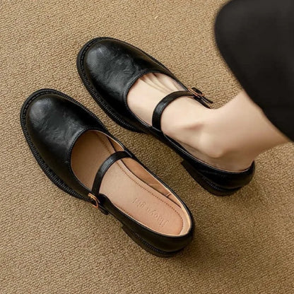 Women's Leather Mary Jane Shoes Low Block Heel Strap - Vonnera