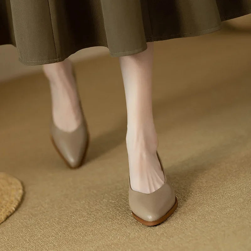 Women's Block Heel Pumps Pointed Toe Slip On Shoes
